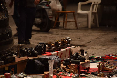 High angle view of various objects for sale at market