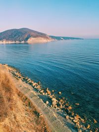 Scenic view of sea against clear sky