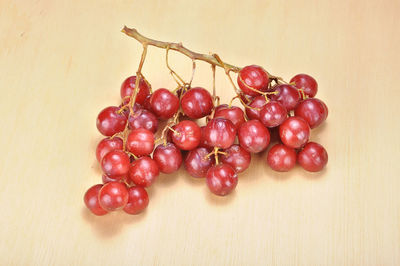 Overhead view  of a bunch of red grapes