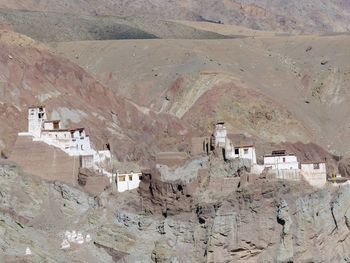 High angle view of buildings and mountains