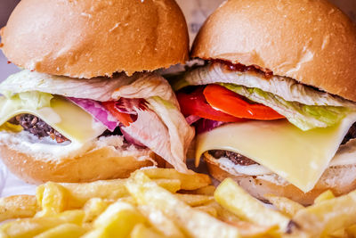 Close-up of burger and french fries