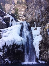 Scenic view of waterfall in winter