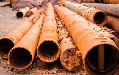 Close-up of pipes in row