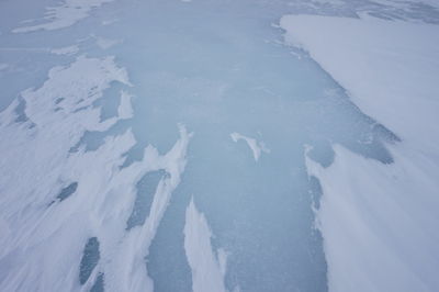 High angle view of frozen water