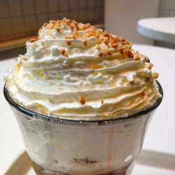 Close-up of ice cream on table