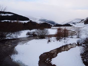 Scenic view of lake against sky during winter