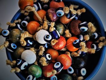 High angle view of eggs on table