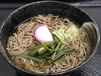 High angle view of soup in bowl