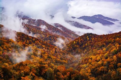 Scenic view of mountain against cloudy sky