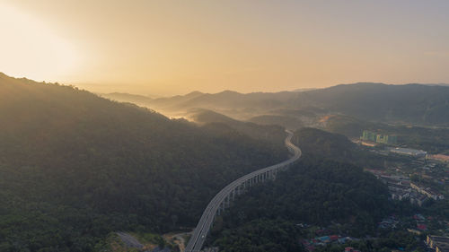 High angle view of mountain road against sky