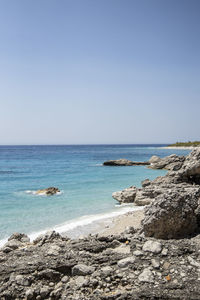 Scenic view of sea against clear sky