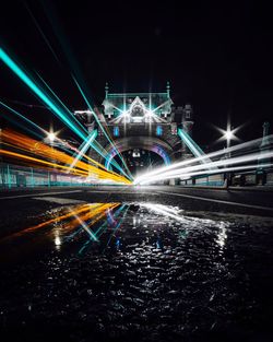 Light trails on road at night