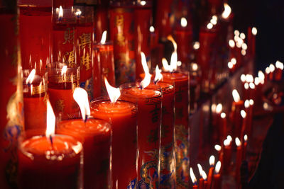 Close-up of illuminated candles