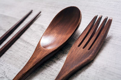 High angle view of objects on table