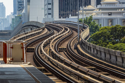 High angle view of railroad tracks in city