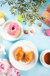 High angle view of food on table