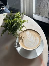 High angle view of coffee on table