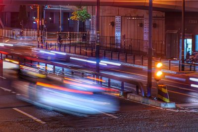 Blurred motion of cars on road at night