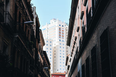 Low angle view of buildings in city against sky