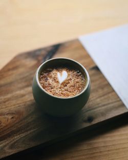 High angle view of coffee on table