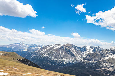 Scenic view of snowcapped mountains against sky