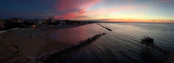 Panoramic view of beach against sky during sunset