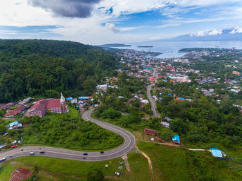 High angle view of city against sky