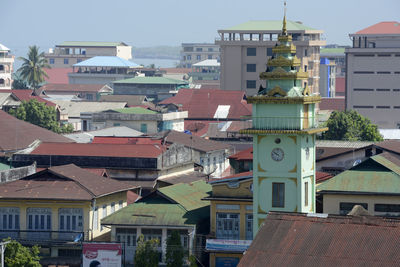 Cityscape with old tower in myanmar