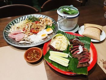 High angle view of food on table