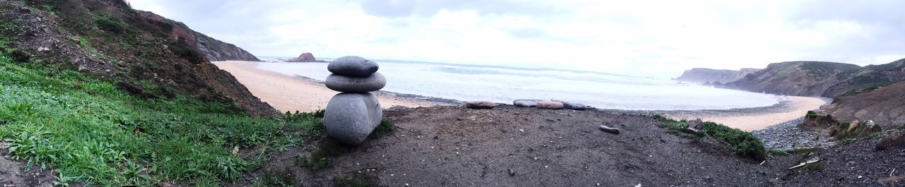 Scenic view of sea against cloudy sky