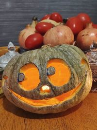 High angle view of pumpkins on table