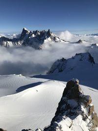 Scenic view of snow covered mountains against sky