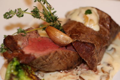 Close-up of meal served in plate