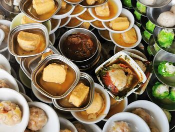 High angle view of various food on table