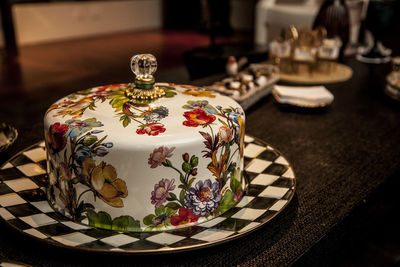 Close-up of tea served on table