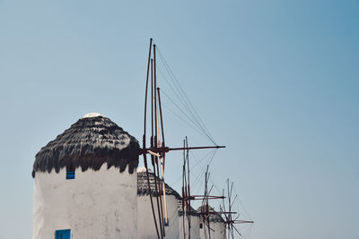 Low angle view of built structure against clear blue sky