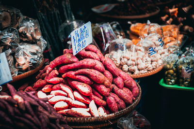 Various fruits for sale at market stall