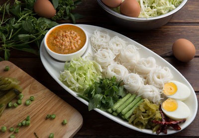 High angle view of food on table