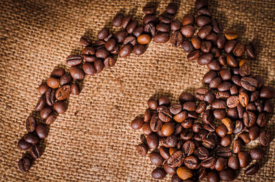 Close-up of coffee beans on burlap