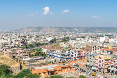 High angle shot of jaipur against sky