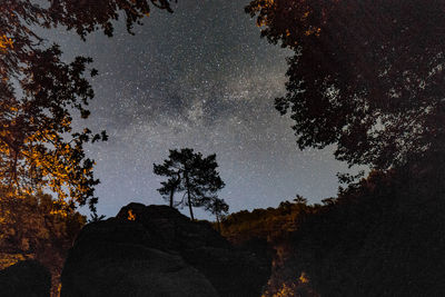 Low angle view of silhouette man standing against sky at night