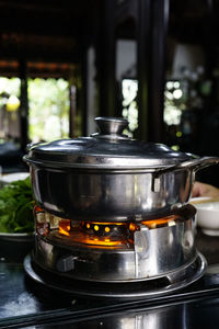 Close-up of food on stove