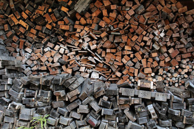 Full frame shot of logs in forest