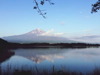 Scenic view of lake with mountains in background