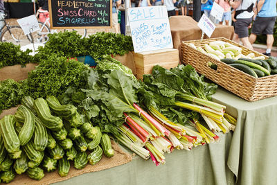 Various vegetables for sale at market stall