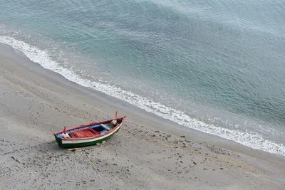 High angle view of boat on beach