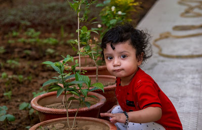 Portrait of cute boy outdoors