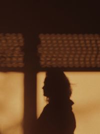 Shadow of man looking through window