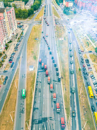 High angle view of traffic on road in city