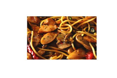 Close-up of food in bowl against white background